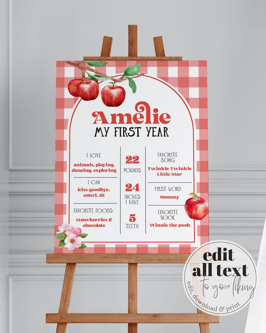 Apple of our Eye Milestone Sign, Apple 1st Birthday Decorations, Apple themed First Birthday, Baby Milestone Board Printable Template #068 - TheLovebirdsDesign