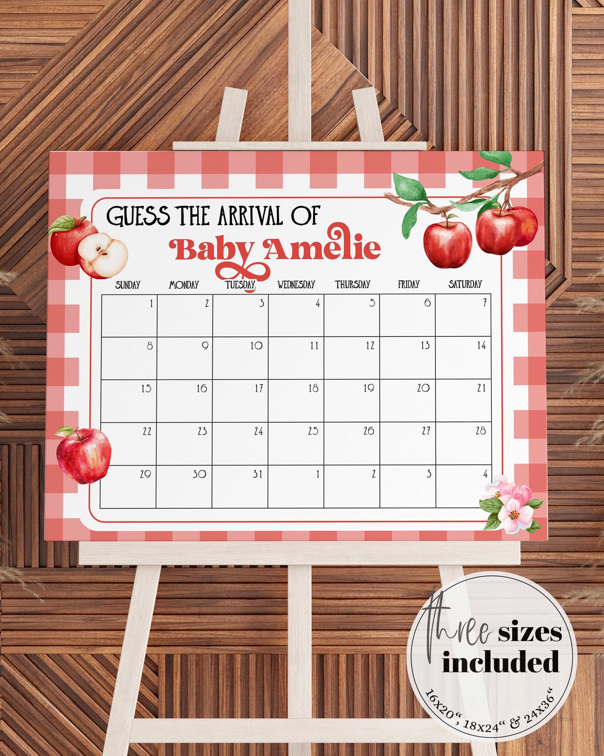 Apple Guess Babys Due Date Sign Fall Baby Shower Game Sign for Apple of our Eye Party, Apple themed Baby Arrival Game Decor Template #068 - TheLovebirdsDesign