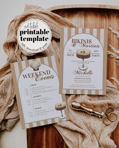 Bikinis and Martinis Bachelorette Invitation, Cocktail Club Party Template #072 - marryful.org