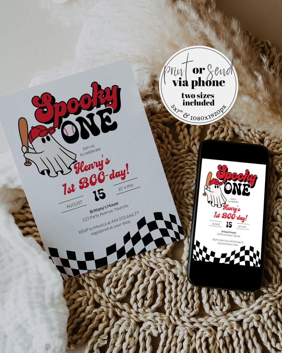 Spooky One First Birthday Invitation Template, Baseball Halloween Rookie of the Year #081 - marryful.org