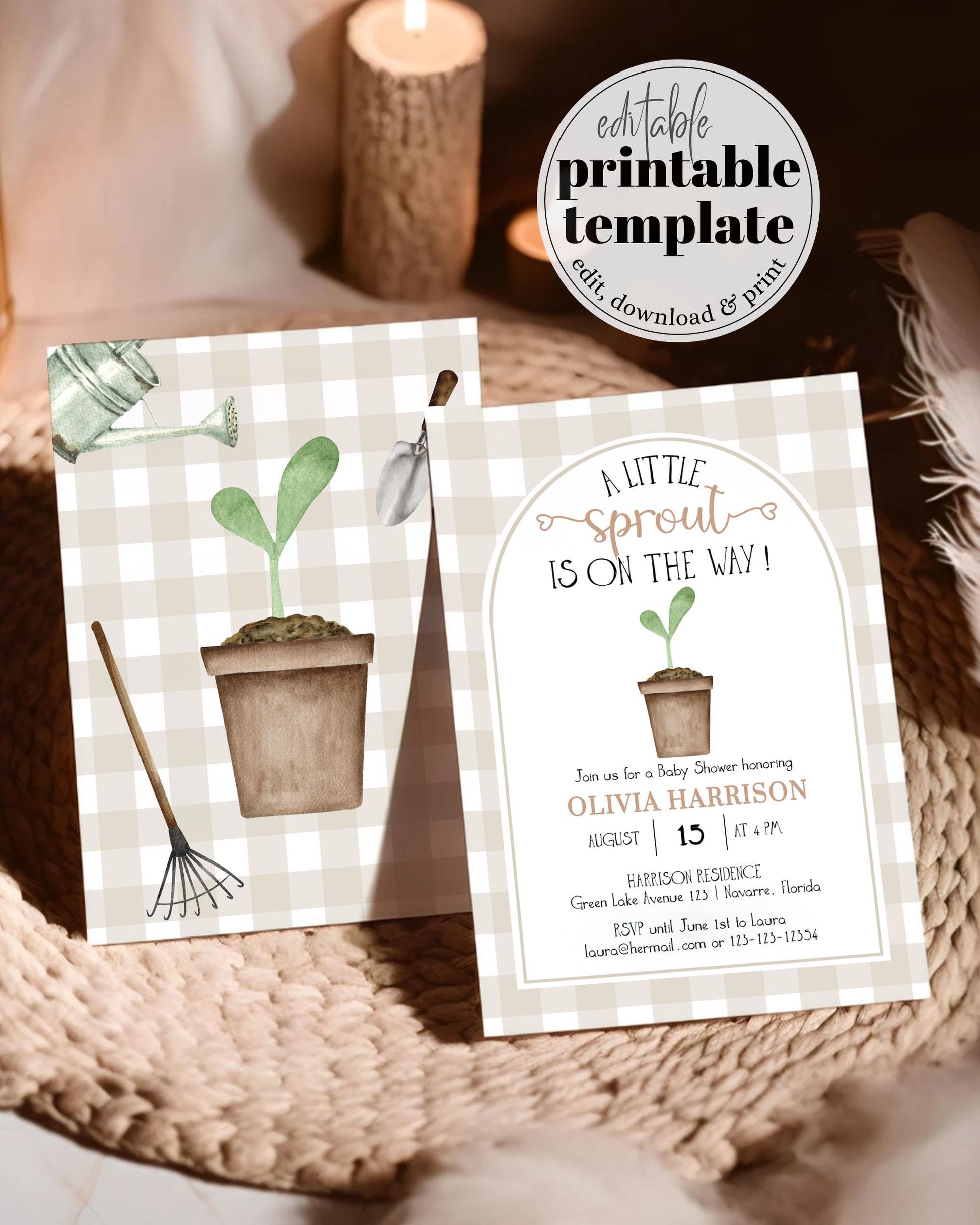 Gender Neutral Little Sprout Baby Shower Invitation Grown with LOVE Baby Sprinkle Farmers Market Stand Shower Invite Bundle Template #068 - TheLovebirdsDesign