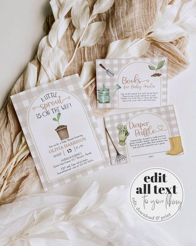 Gender Neutral Little Sprout Baby Shower Invitation Grown with LOVE Baby Sprinkle Farmers Market Stand Shower Invite Bundle Template #068 - TheLovebirdsDesign