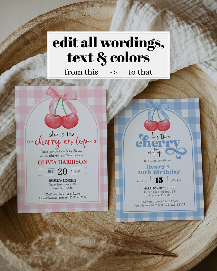 Cherry Sweet Welcome Sign, Cherry on Top Themed Spring Summer Shower, Coquette Cherry Decoration Template for 1st Birthday or Shower #068 - TheLovebirdsDesign