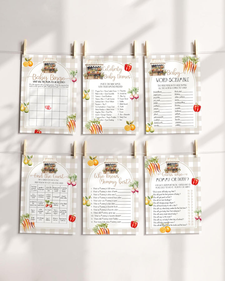 Locally Grown Shower Games Bundle, Farmers Market Baby Shower Games Gender Neutral Baby Shower Decoration Bundle Printable Template #068