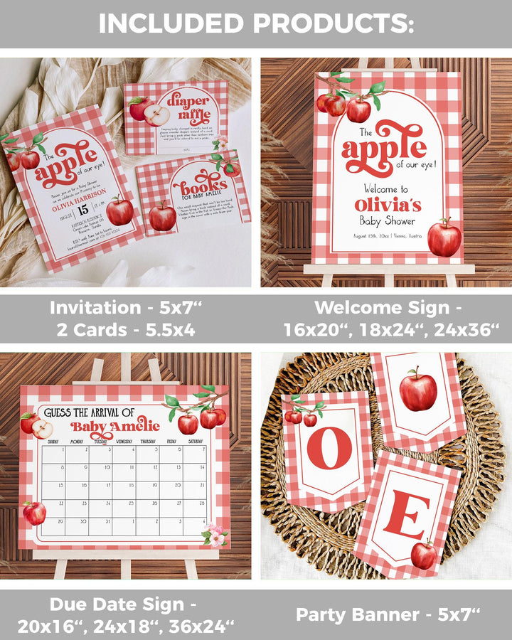 Apple of our Eye Baby Shower Bundle, Apple Themed Shower Invitation, Coquette Apple Shower Games, Fall Baby Shower Decor Template Set #068 - TheLovebirdsDesign