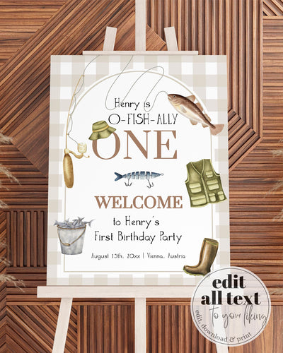 Fisherman Baby Shower Welcome Sign, Gender Neutral Fishing 1st Birthday Sign, Boy Reel Excited Fish Outdoor Sign Decorations Template #068 - TheLovebirdsDesign