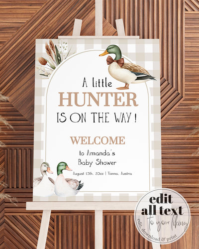 Duck Hunt Welcome Sign, Mallard Duck Baby Shower Decorations Sign, Duck Hunting Theme Party Decor, Boys Lucky Duck Baby Shower Template #068 - TheLovebirdsDesign