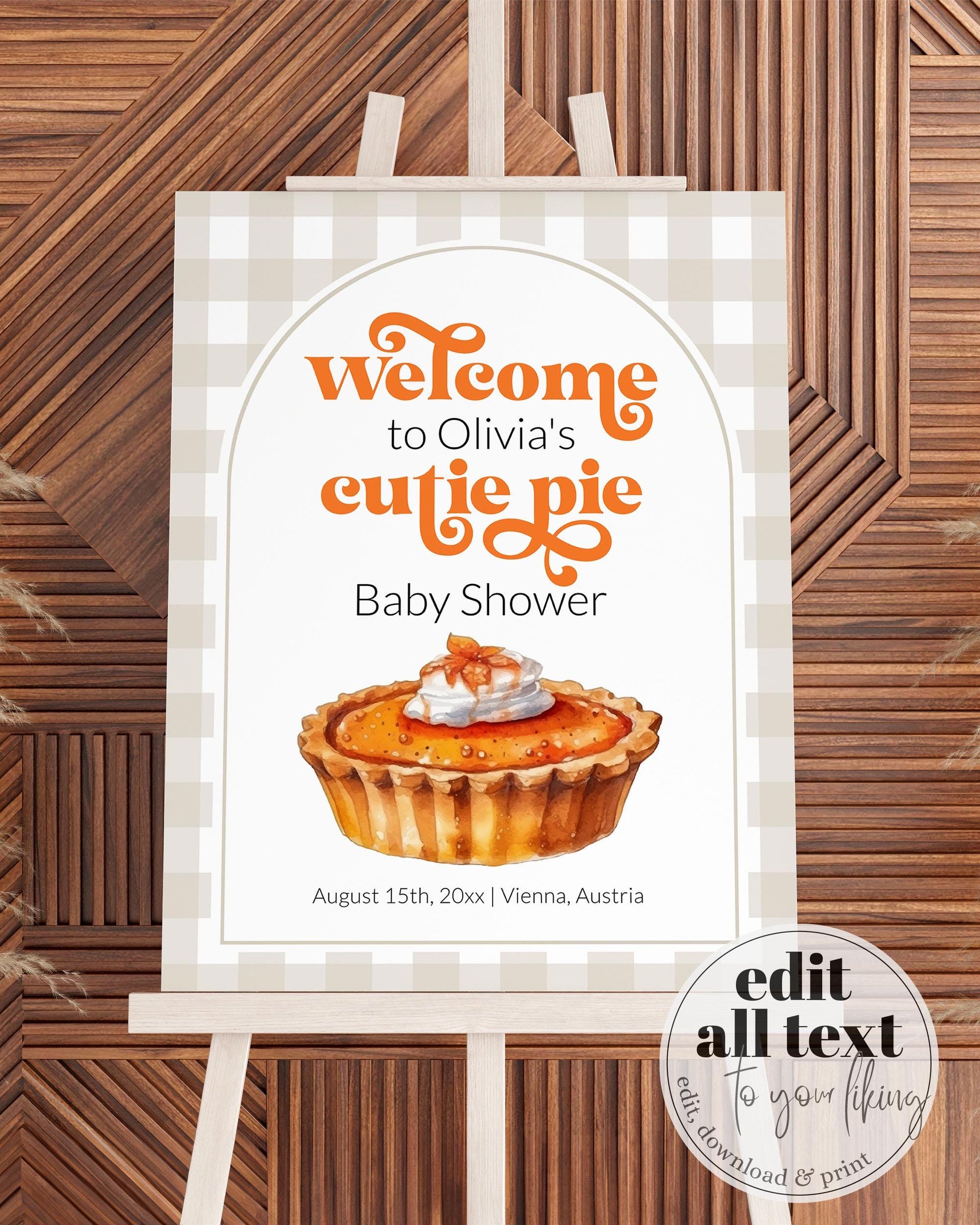 Cutie Pie Welcome Sign for Baby Shower or First Birthday, Pumpkin Pie 1st Birthday Decorations, Fall Baby Shower Theme Decor Template #068 - TheLovebirdsDesign