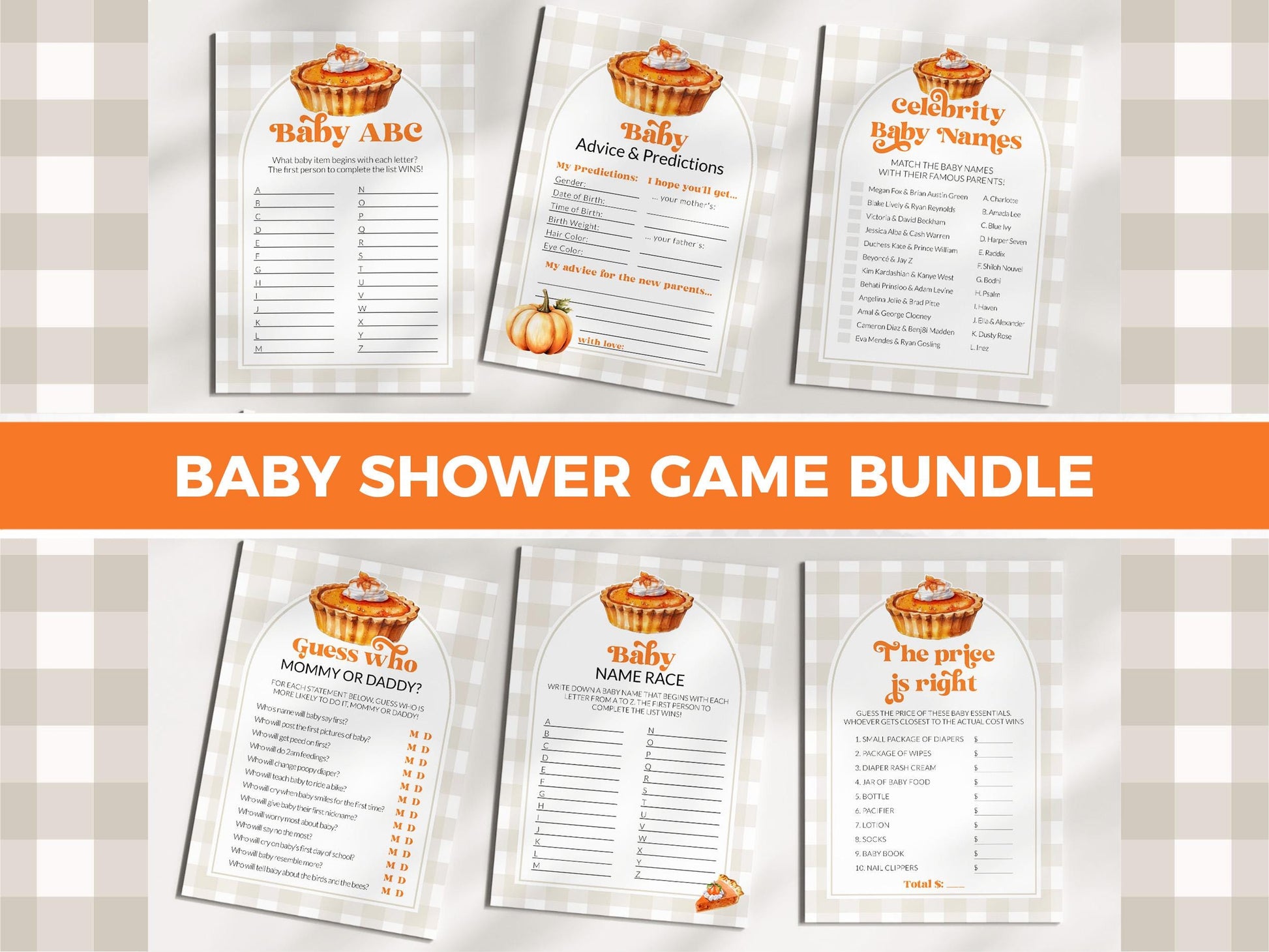 Cutie Pie Baby Shower Game Bundle, Pumpkin Pie Baby Shower Games for October November Baby Sprinkle, Fall Pumpkin Shower Template #068 - TheLovebirdsDesign