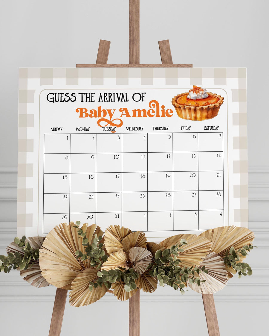 Cutie Pie Guess Due Date Sign for Fall Baby Shower in October November, Pumpkin Pie Guess Arrival Baby Shower Game Decorations Template #068 - marryful.org