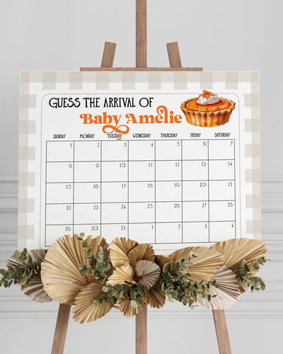 Cutie Pie Guess Due Date Sign for Fall Baby Shower in October November, Pumpkin Pie Guess Arrival Baby Shower Game Decorations Template #068 - TheLovebirdsDesign