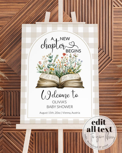 New Chapter Begins Storybook Baby Shower Welcome Sign, Gender Neutral Book Baby Shower Decorations Sign, Reading Library Party Decor #068 - TheLovebirdsDesign