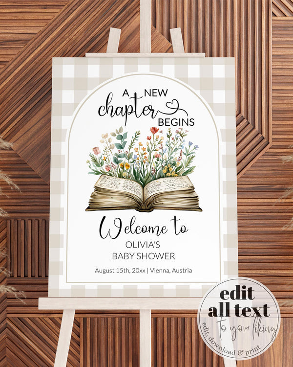 New Chapter Begins Storybook Baby Shower Welcome Sign, Gender Neutral Book Baby Shower Decorations Sign, Reading Library Party Decor #068 - TheLovebirdsDesign
