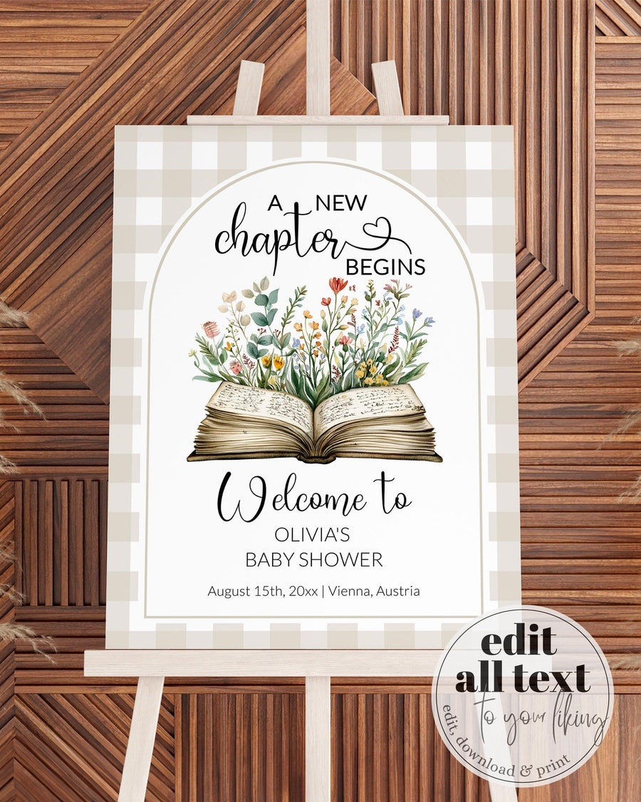 New Chapter Baby Shower Welcome Sign Template, Storybook Library Decor Gender Neutral 077GI-WLCM - marryful.org