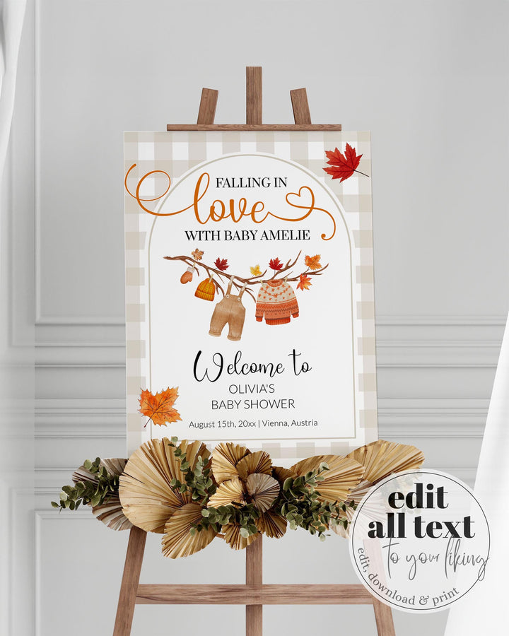 Editable Fall Baby Shower Welcome Sign, Gender Neutral Fall Themed Decorations Sign, Autumn September October Baby Shower Template #068 - TheLovebirdsDesign