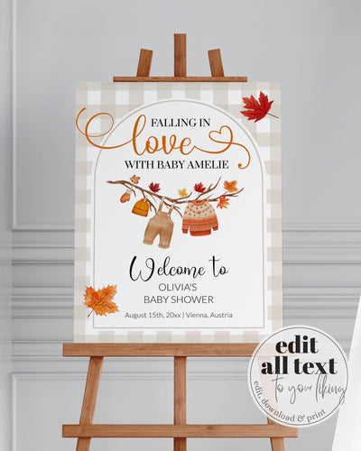 Editable Fall Baby Shower Welcome Sign, Gender Neutral Fall Themed Decorations Sign, Autumn September October Baby Shower Template #068 - TheLovebirdsDesign