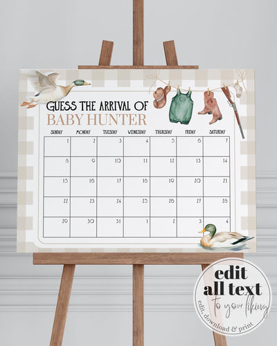 Lucky Duck Guess Due Date Sign Mallard Hunting Baby Arrival Game Printable Template 008HU-GUDD