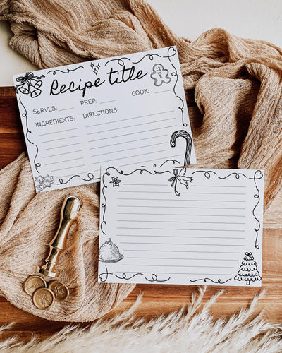 Christmas Recipe Card 2026, Hand Drawn Doodle Editable 5.5x4 Holiday Keepsake Template 095BW-RECA