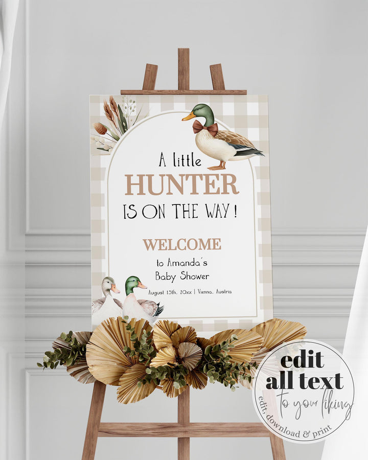 Duck Hunt Welcome Sign, Mallard Duck Baby Shower Decorations Sign, Duck Hunting Theme Party Decor, Boys Lucky Duck Baby Shower Template #068 - TheLovebirdsDesign
