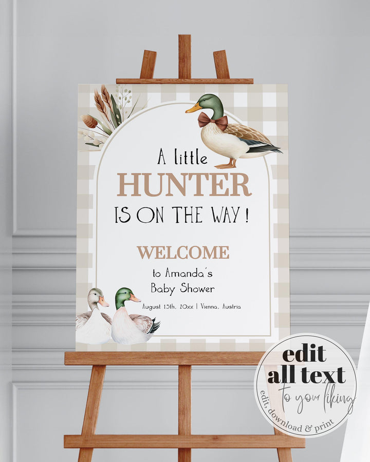 Duck Hunt Welcome Sign, Mallard Duck Baby Shower Decorations Sign, Duck Hunting Theme Party Decor, Boys Lucky Duck Baby Shower Template #068 - TheLovebirdsDesign