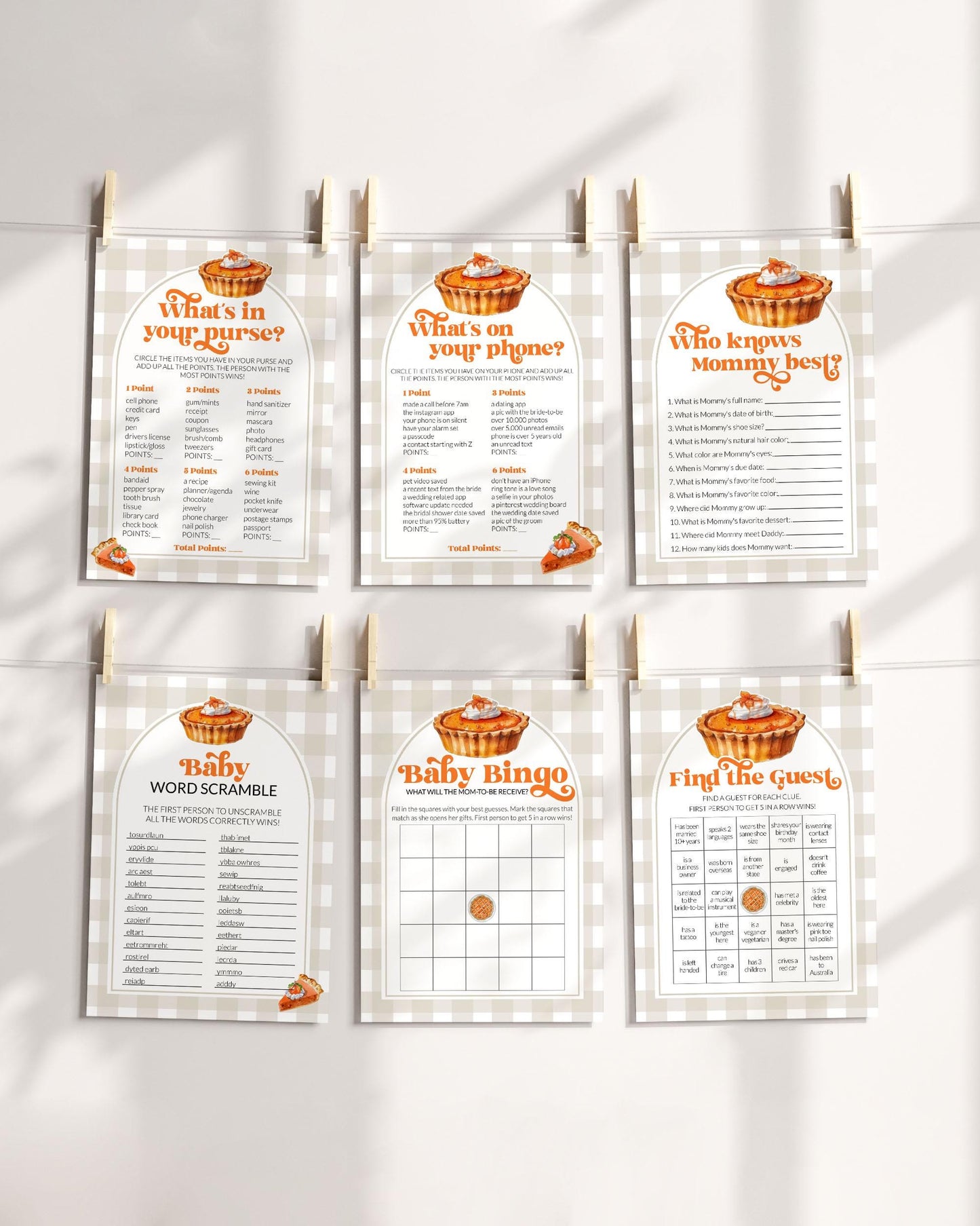 Cutie Pie Baby Shower Game Bundle, Pumpkin Pie Baby Shower Games for October November Baby Sprinkle, Fall Pumpkin Shower Template #068 - TheLovebirdsDesign