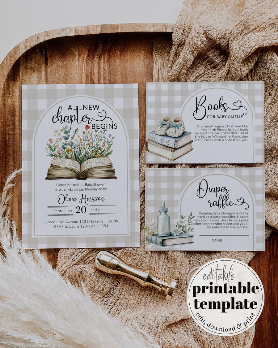 A new Chapter Baby Shower Invitation Template, Storybook Wildflower Theme 077GI-BSINV - marryful.org
