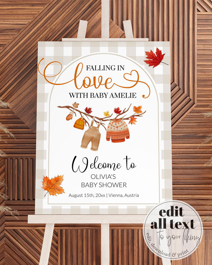 Editable Fall Baby Shower Welcome Sign, Gender Neutral Fall Themed Decorations Sign, Autumn September October Baby Shower Template #068 - TheLovebirdsDesign