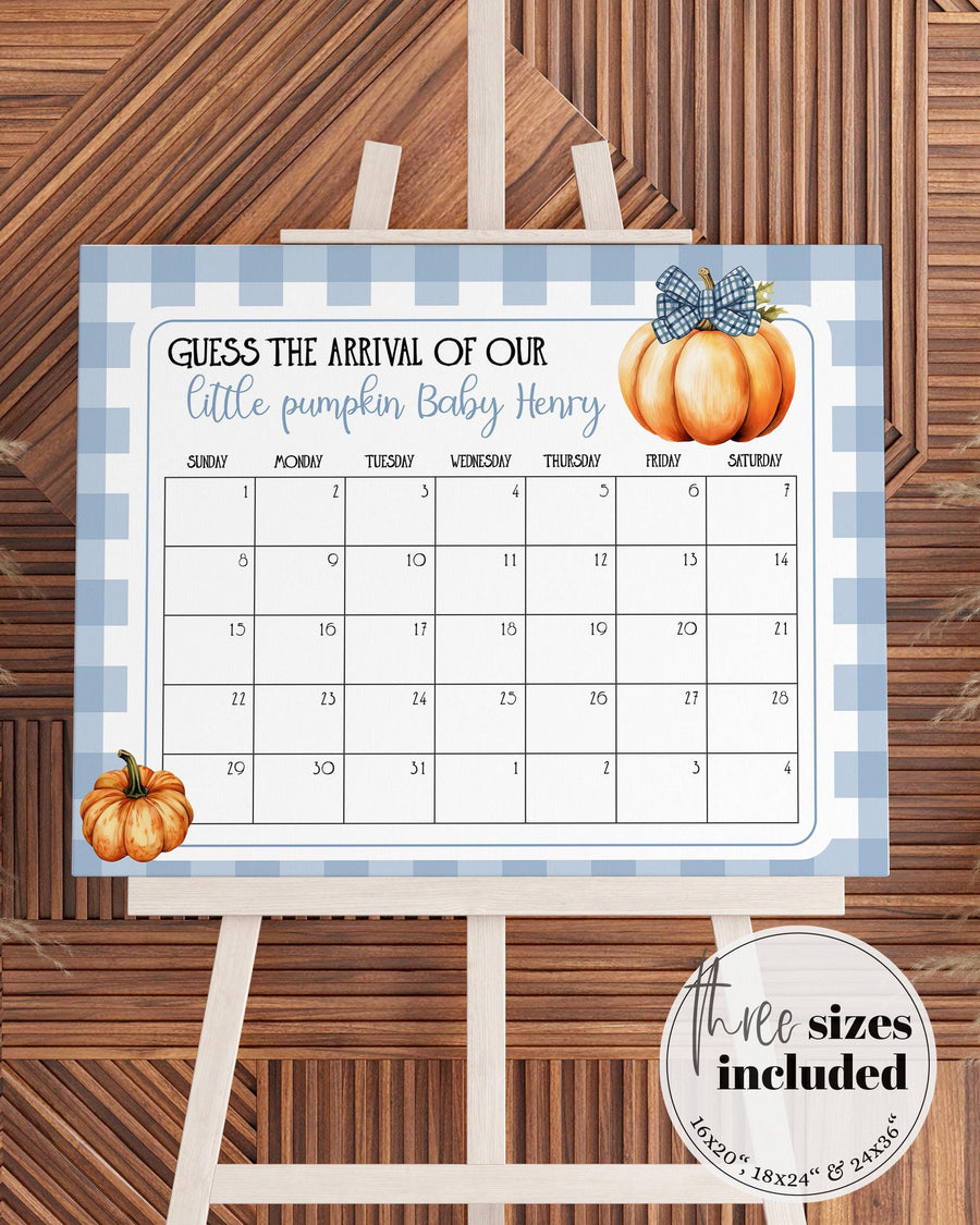 Little Pumpkin Baby Shower Game Sign Template, Fall Bow Arrival Guess Due Date Gingham Decor #068 - marryful.org