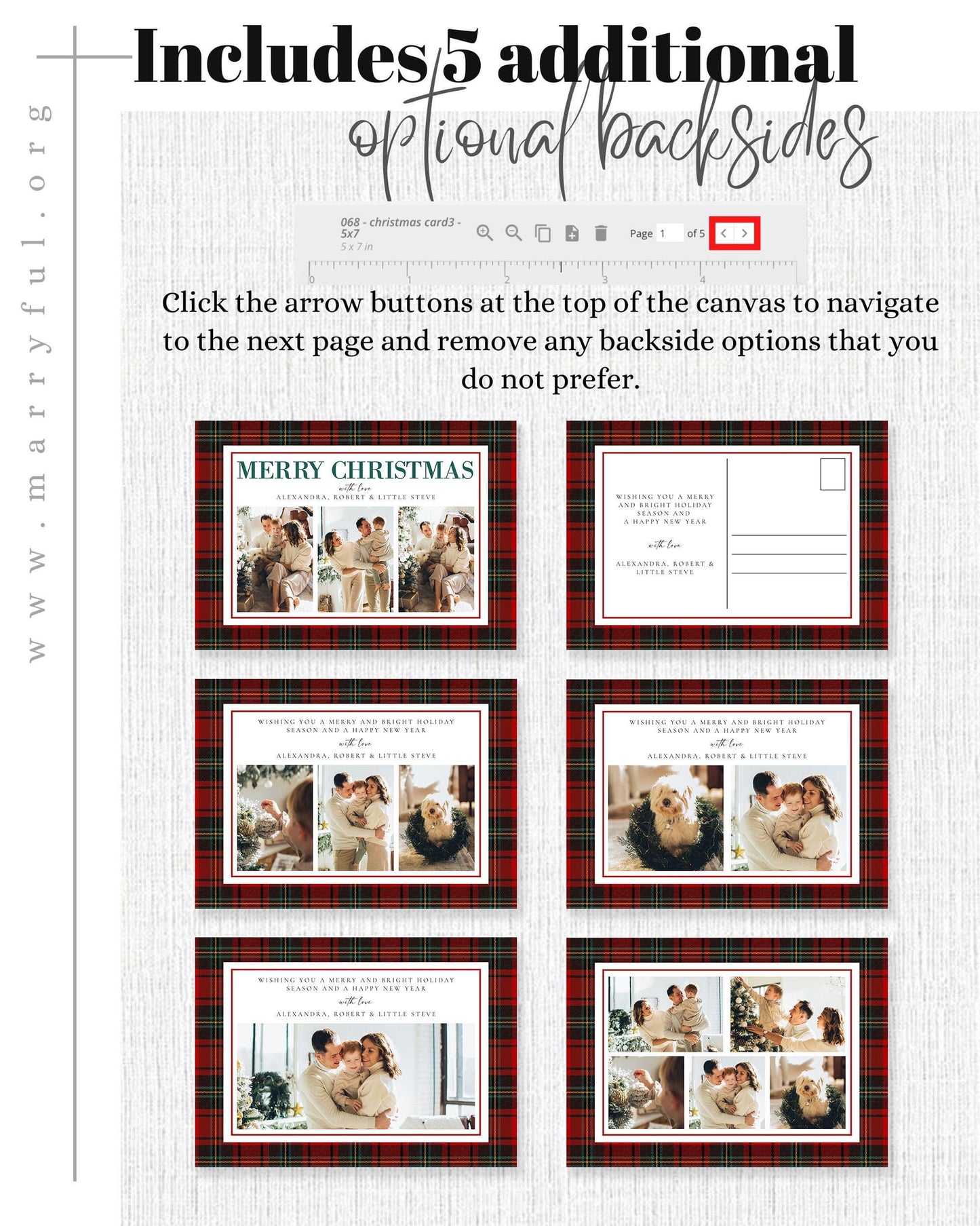 Custom Happy Holidays Christmas Photo Card for Family Picture or Pet Photo one or multiple photos, Download Coquette Christmas Plaid #068 - TheLovebirdsDesign