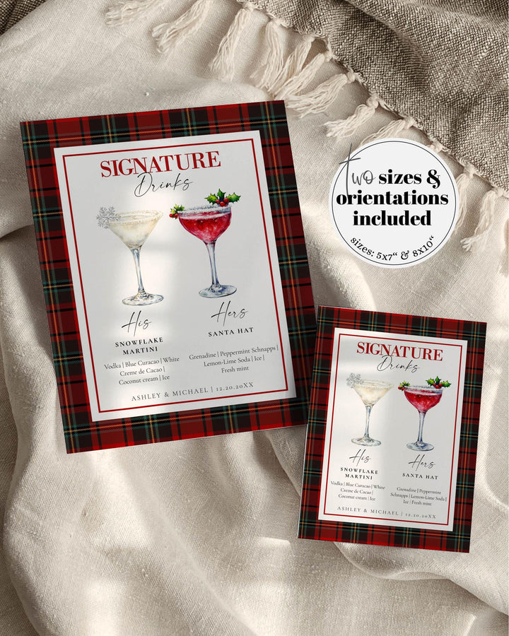 Signature Drinks Bar Menu Christmas Cocktail Bar Sign for Holiday Work Party, Editable XMAS Cocktail Drinks Menu Printable Template #068 - TheLovebirdsDesign