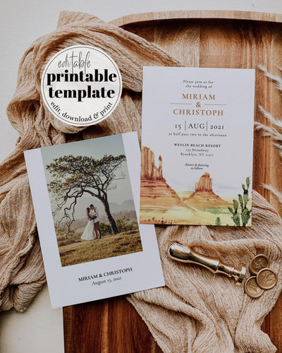 Boho Desert Wedding Invitation Template - TheLovebirdsDesign