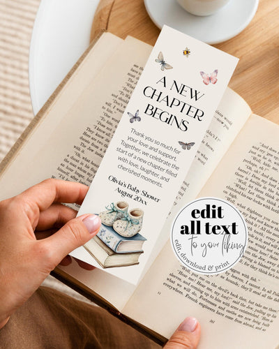 Storybook Baby Shower Bookmark Template, Printable Book Themed Baby Shower Bookmark, Editable Storybook Thank You Favor Tags Template #068 - marryful.org