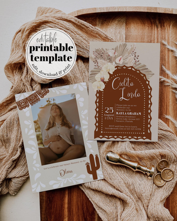 Cielito Lindo Gender Neutral Baby Shower Invitation, Printable Mexican Baby Shower Invite, Talavera Papel Picado Shower Template Suite #067 - TheLovebirdsDesign