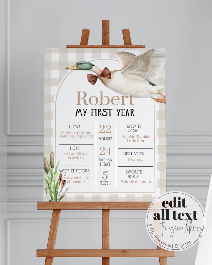 Lucky Duck 1st Year Milestone Board, Mallard Duck My First Birthday Year Milestone Decoration Sign, Duck Hunting Theme Party Decor #068 - TheLovebirdsDesign