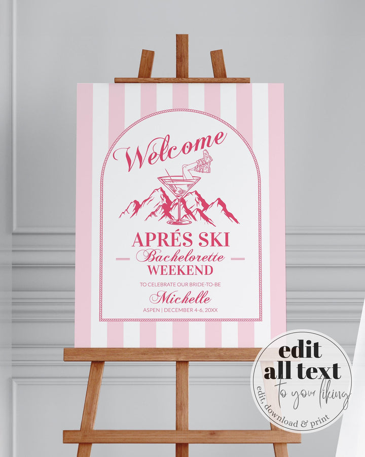 Apres Ski Welcome Sign Winter Bachelorette Party Decor, Disco Champagne Hen Do Sign, Mountain Ski Party Social Club Champagne Template #072 - TheLovebirdsDesign