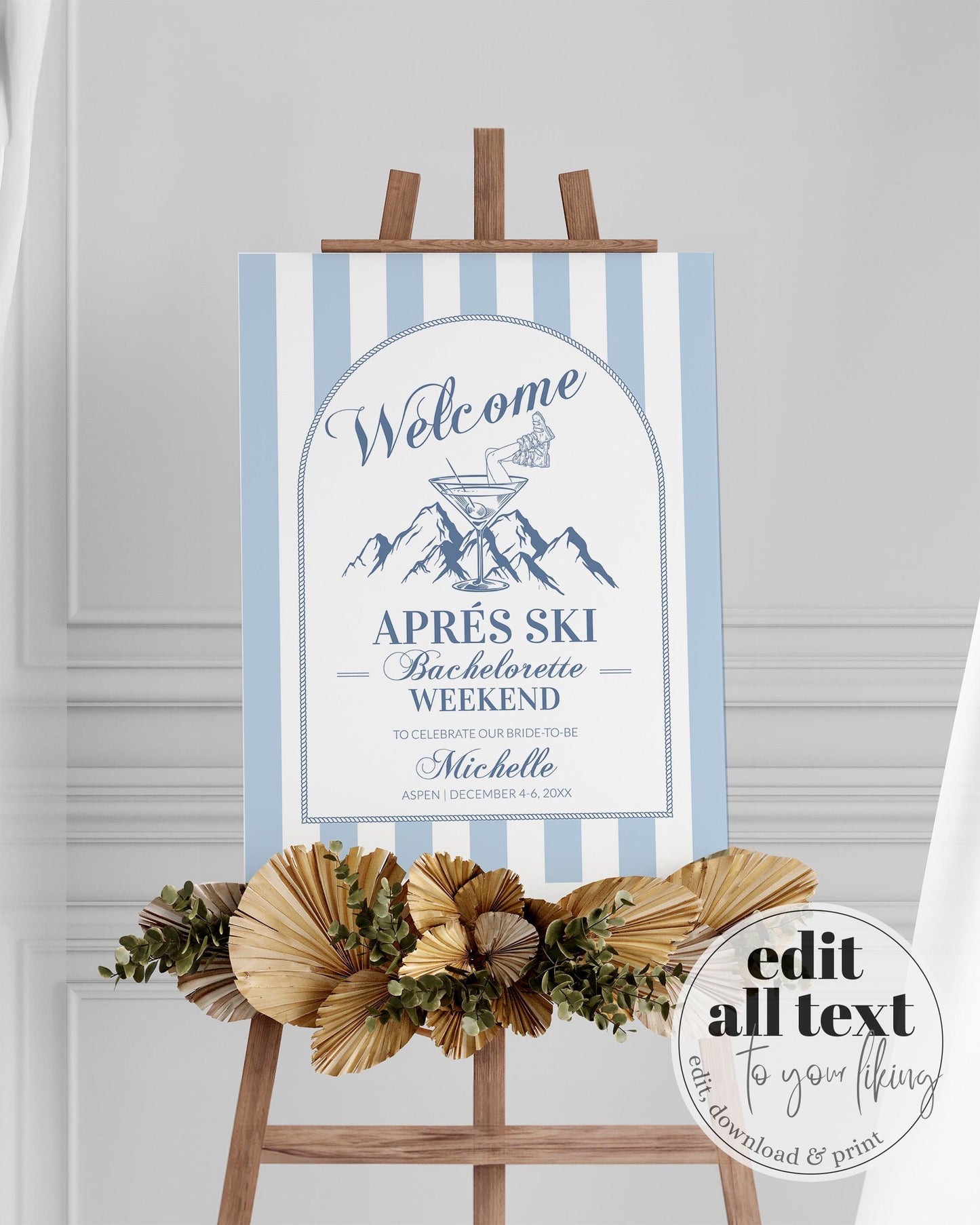 Apres Ski Winter Party Welcome Sign Bachelorette Party Decor, Disco Champagne Hen Do Sign, Mountain Ski Party Social Club Template #072 - TheLovebirdsDesign