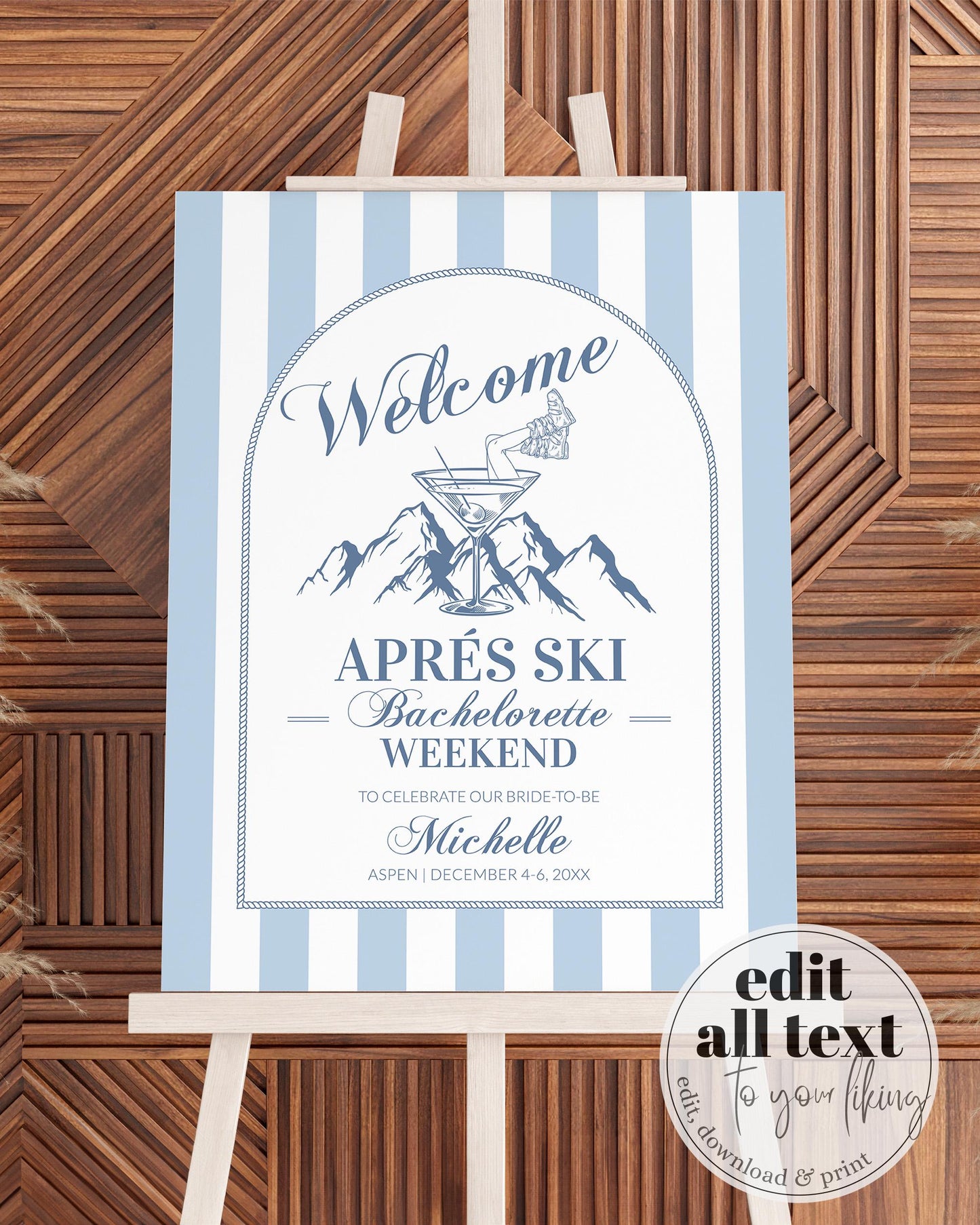 Apres Ski Winter Party Welcome Sign Bachelorette Party Decor, Disco Champagne Hen Do Sign, Mountain Ski Party Social Club Template #072 - TheLovebirdsDesign