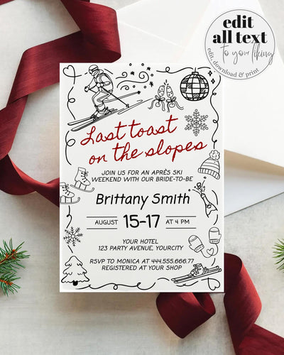 Apres Ski Winter Bachelorette Itinerary, Handwritten Bridal Shower Invitation, Mountain Ski Party Social Club Invite Download Template #070 - TheLovebirdsDesign