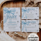 Blue Silver Bow Baby It's Cold Outside Baby Shower Invitation Snowfall Winter Wonderland Christmas Holiday Snowflake Boy Invite Template#072 - TheLovebirdsDesign