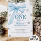 Blue Bow Winter ONEderland 1st Birthday Invitation Christmas Holiday Silver Snowflake 1st Birthday Invite Snowfall Wonderland Template #072 - TheLovebirdsDesign