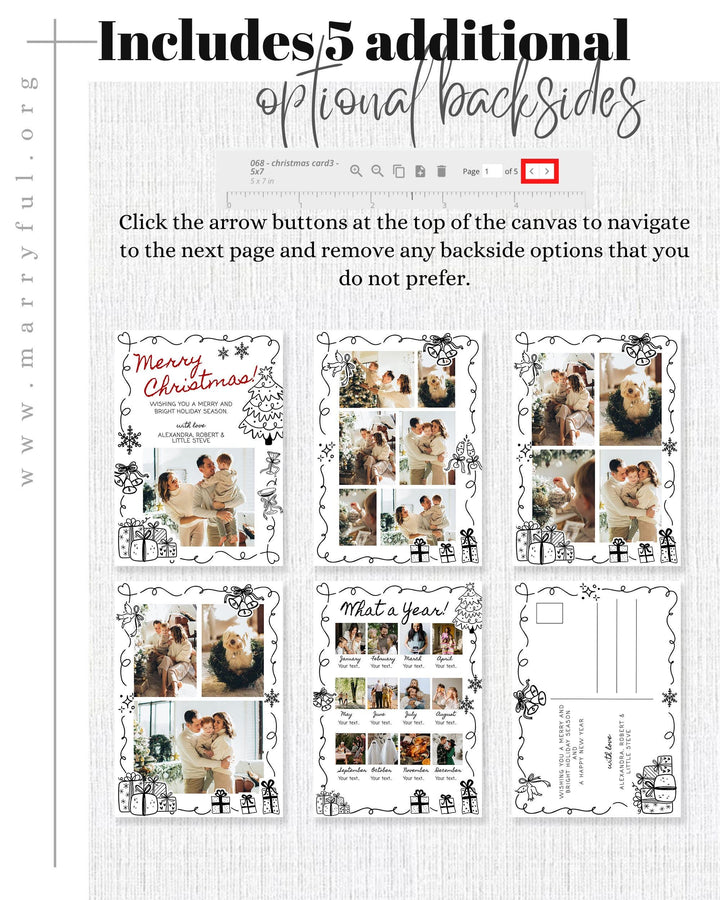 Handwritten Happy Holidays Family Photo Card, Funky Doodle Christmas Card, Doodle XMAS Card one Photo Year in Review New Years Template #070 - TheLovebirdsDesign