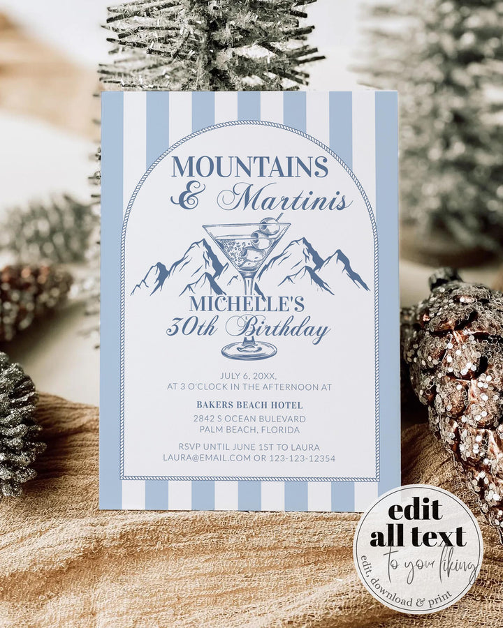 Apres Ski Birthday Invitation, Mountain Martini Ski Party Social Club Invite Template, Downloadable Adult Winter 30th Birthday Party #072 - TheLovebirdsDesign