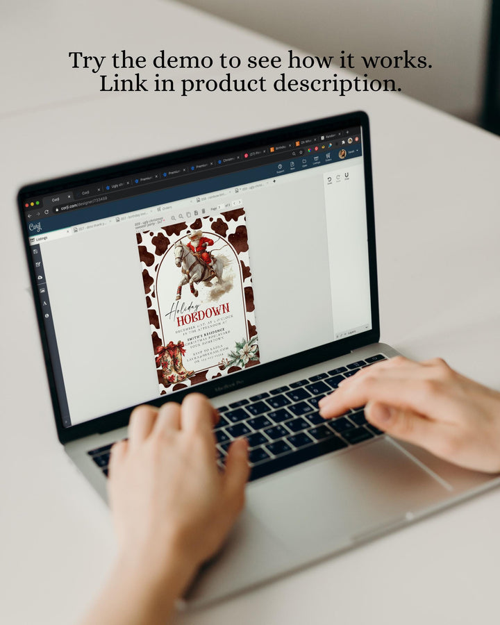 Santa Rodeo Western Christmas Party Invitation, Holiday Hoedown Cowboy Christmas Party Invite, Barn Holiday Party Invitation Template #070 - TheLovebirdsDesign