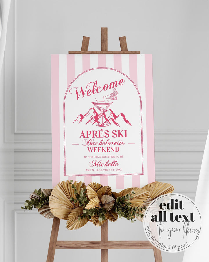 Apres Ski Welcome Sign Winter Bachelorette Party Decor, Disco Champagne Hen Do Sign, Mountain Ski Party Social Club Champagne Template #072 - TheLovebirdsDesign