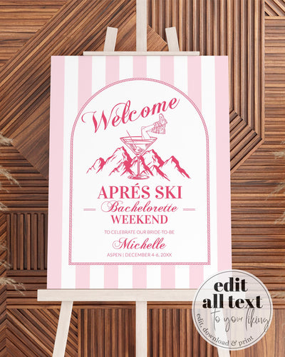 Apres Ski Welcome Sign Winter Bachelorette Party Decor, Disco Champagne Hen Do Sign, Mountain Ski Party Social Club Champagne Template #072 - TheLovebirdsDesign