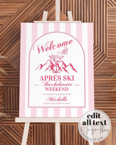 Après Ski Welcome Sign Template, Winter Bachelorette Disco Champagne Party Decor #072 - marryful.org