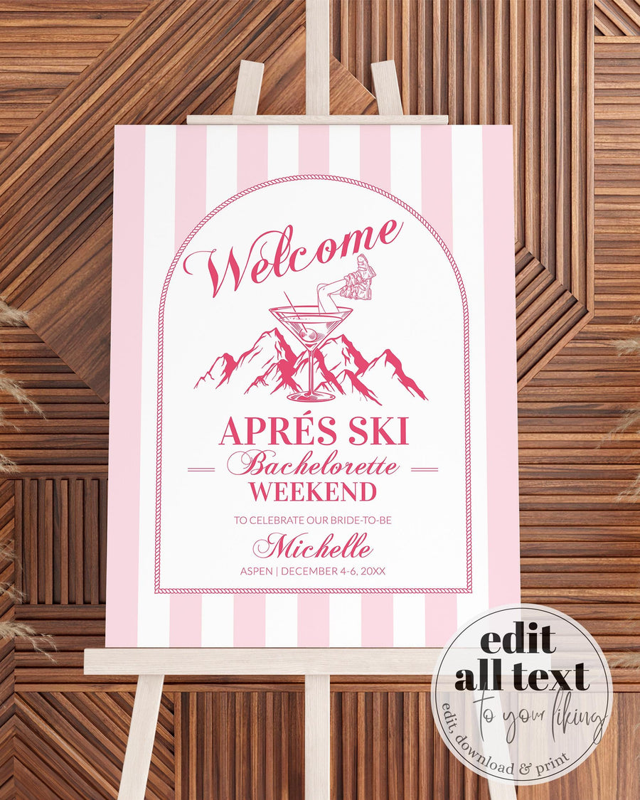 Après Ski Welcome Sign Template, Winter Bachelorette Disco Champagne Party Decor #072 - marryful.org