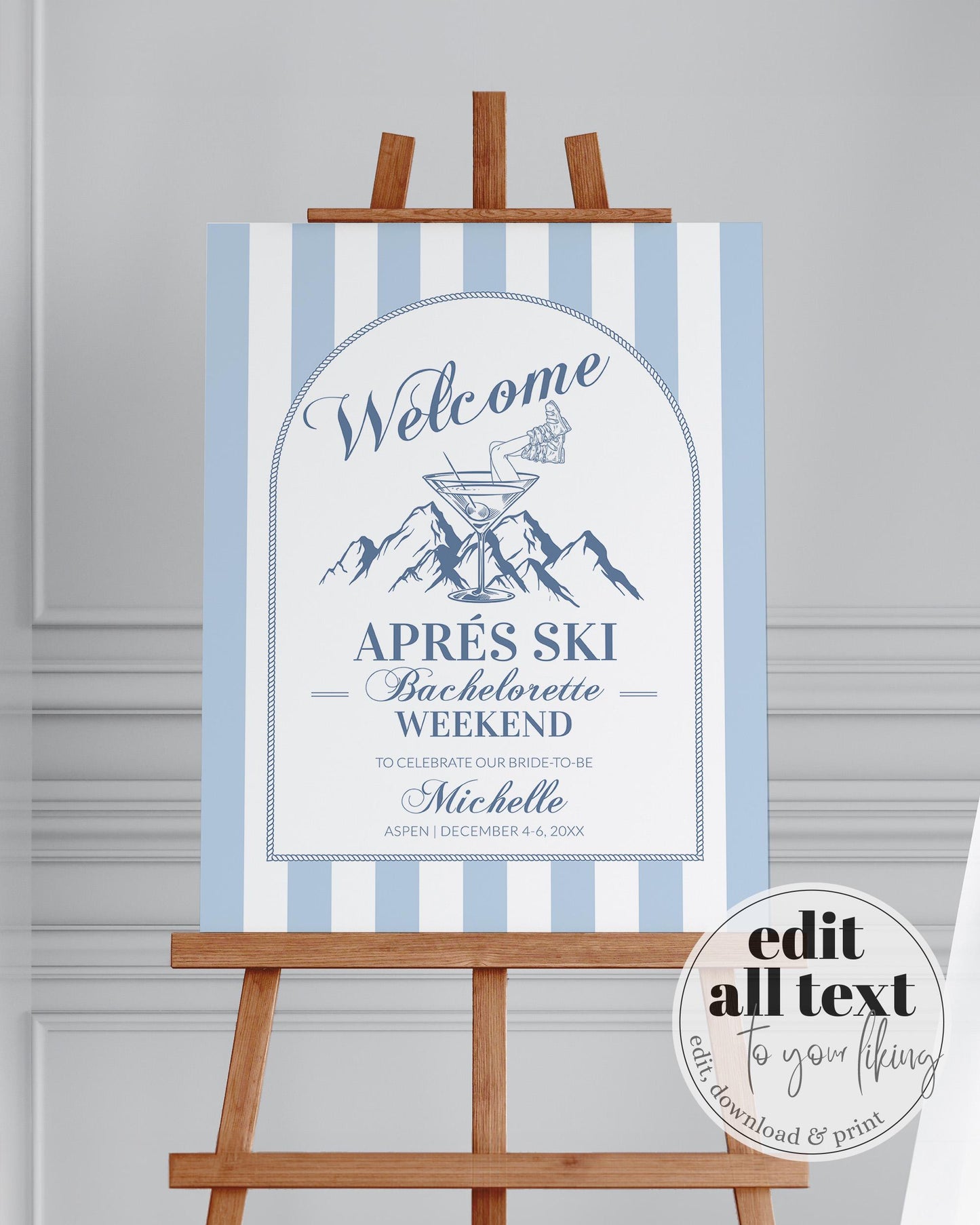 Apres Ski Winter Party Welcome Sign Bachelorette Party Decor, Disco Champagne Hen Do Sign, Mountain Ski Party Social Club Template #072 - TheLovebirdsDesign