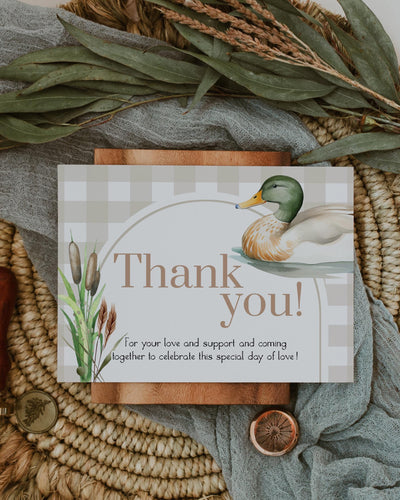 One Lucky Duck Thank you Card for First Birthday, Boys Mallard Duck Hunt Thank You Note Decorations Printable Template #068 - TheLovebirdsDesign