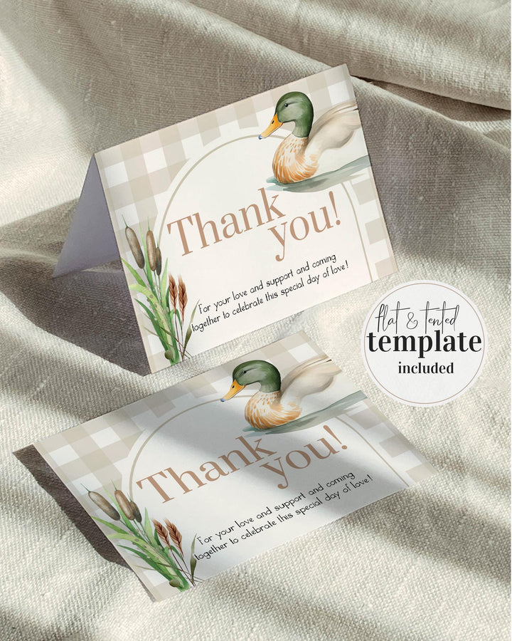 One Lucky Duck Thank you Card for First Birthday, Boys Mallard Duck Hunt Thank You Note Decorations Printable Template #068 - TheLovebirdsDesign